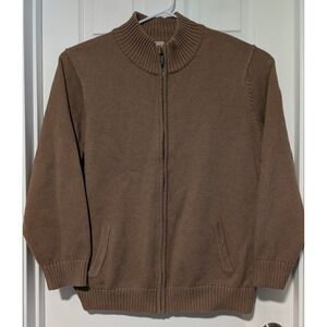 LL Bean Mens L Tall (tag XXL Tall) Brown Full Zip Cotton Knit Sweater VERY NICE